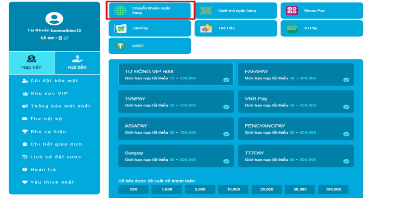 Nạp Tiền Hi88 | Nạp tại Hi88 nhận ưu đãi độc quyền 1 Chuyển khoản ngân hàng là phương thức nạp tiền đơn giản